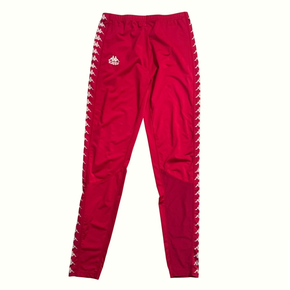 Kappa Track Pants Medium Red Omini Logo Tape Side Stripe Athletic Leggings